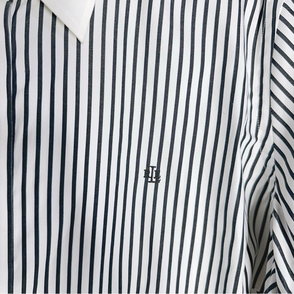 Lauren Ralph Lauren Two Tone White/Black Stripe Cotton Button Down Shirt Size 2X - Picture 7 of 12